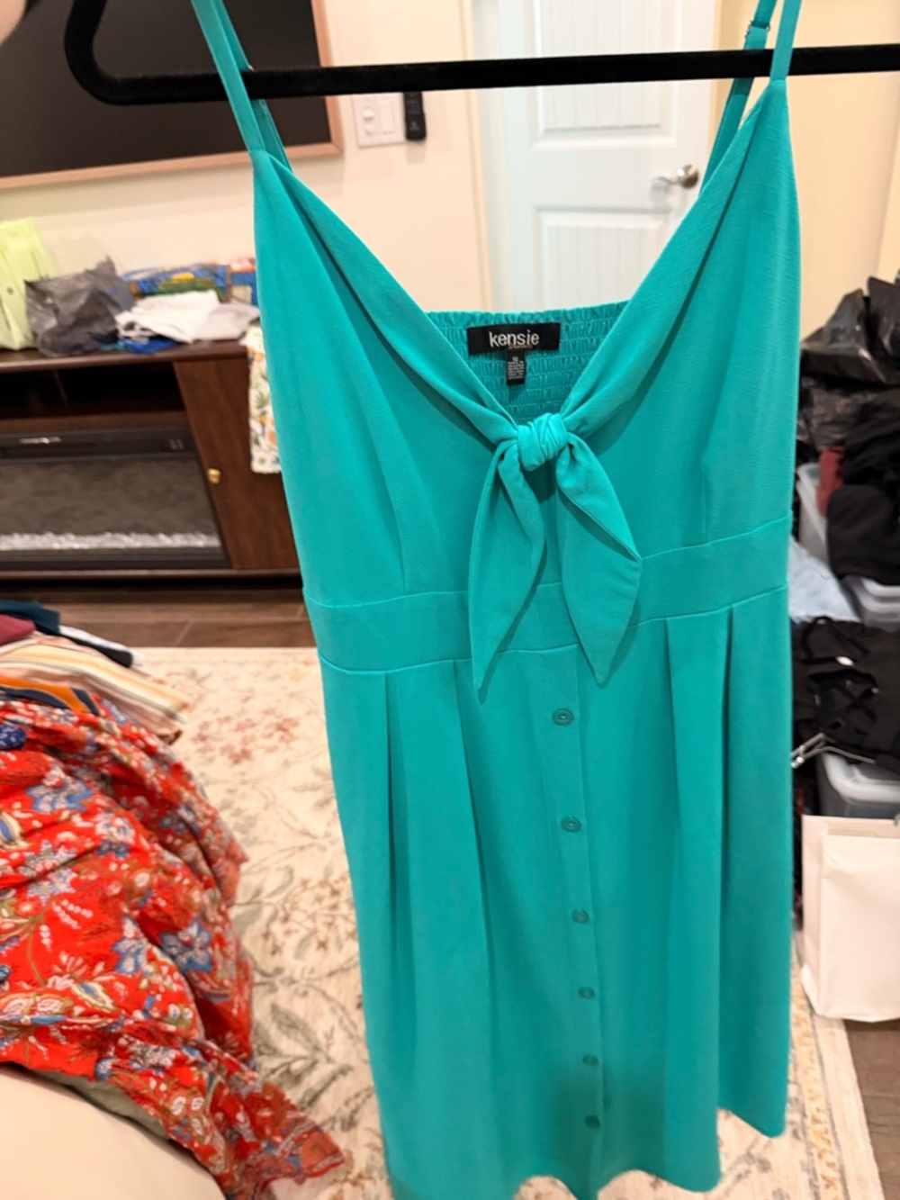 Kensie Teal Knot-Front Dress